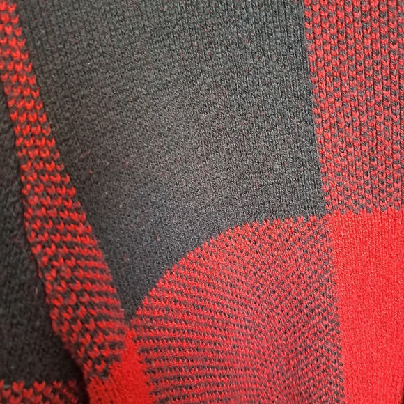 American Eagle Red Black Plaid Knit Button Up Mock Neck Cardigan Sweater Sz M - Picture 5 of 6